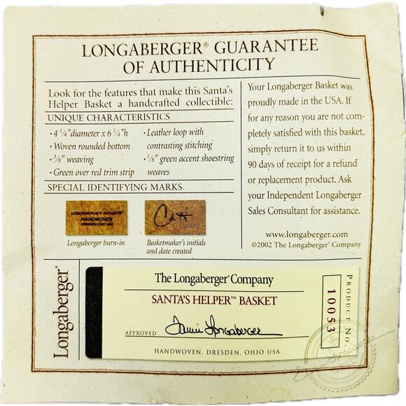 Longaberger SANTA'S HELPER 2002 Hanging Basket Liner Protector Flyer - Picture 10 of 10